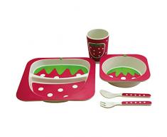Une domo Dt-kid-0800Â Dotz enfants avec ensemble de tasse. Bol. Assiette et couverts en fibre de bambou Fraise, Rouge