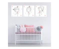 Oedim Lot de 3 Tableaux pour Enfant Ballerines en Carton Bio | 40 x 40 cm | Design élégant | Décoration de Chambre | Bords imprimés |