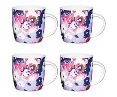 Kitchencraft Fine Peinte Fleur Floral-Printed Corps Tasses, 425Â ML (Lot de 4), Porcelaine Anglaise, Multi/Couleur, 8.9Â x 12.4Â x 9Â cm