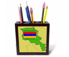 3dRose PH 47320 _ 1 Carte et Drapeau de lArménie avec la République dArménie Imprimé en Anglais et Armenian-Tile Porte-Stylo, 12,7 cm