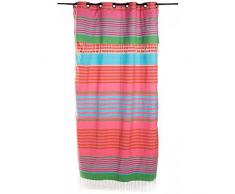 Fouta Futée Rideau Prêt-Ã-Poser avec Anneaux Coton Fond Fuchsia/Bleu/Vert/Orange 240 x 140 cm