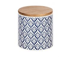 WENKO 54094100 Boîte de Rangement Lorca avec Couvercle en Bambou, Capacité : 0,45 L, Céramique, 10 x 10 x 10 cm, Bleu/ Blanc
