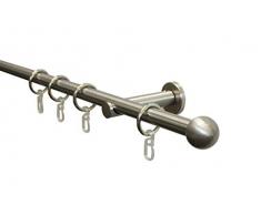 GARDINIA Kit de tringle Ã rideau Ball, Ensemble complet avec matÃ©riel de fixation inclus, Longueur: 160 cm, MÃ©tal, Effet inox