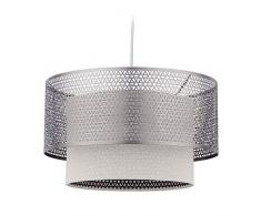 relaxdays 10028060_93 Lampe à Suspendre,1 Ampoule, plafonnier,Abat-Jour Rond,E27, Lustre Suspension, en Fer et Lin 40,5cmdiam,Argent