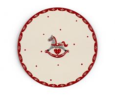 H&H Cheval Plat Ã gÃ¢teau Rond, cÃ©ramique, Blanc et Rouge