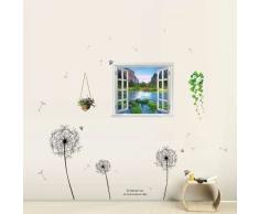 Walplus Autocollant Mural Noir Pissenlit 3D RiviÃ¨re Vue Amovible Art DÃ©calques Vinyle Maison DÃ©coration DIY Vivant Chambre Bureau Papier Peint DEnfants Cadeau, Multicolore