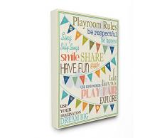 Stupell Industries le Stupell Home Decor Collection salle de jeux rÃ¨gles avec fanions en bleu tendue sur toile DÃ©coration murale, 16Â x 1,5Â x 20, fabriquÃ© aux Ãtats-Unis dAmÃ©rique, tissu, Multi, 16Â x 1.5Â x 20Â cm