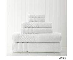 Pacific Coast Textiles 6Â PC Serviette de Toilette avec Bordure Jacquard Treillis Blanc, 6Â piÃ¨ces