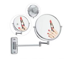 Relaxdays, argent Miroir Ã maquillage montage mural, sur 2 cÃ´tÃ©s avec un grossissement x10, autonome, rond, HLP: 17,5 cm, verre, fer, 1 Ã©lÃ©ment