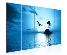 Tableau decoration murale Palmiers au coucher du soleil 150 x 60 cm - XXL Impression sur Toile Salon Appartment 5 Parties - prêt à accrocher - 601156b