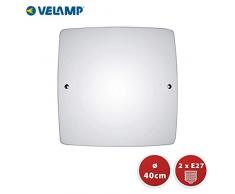 Velamp PT373 Plafonnier carrÃ© en verre poli, 40cm de cotÃ©. 2 culots pour ampoules E27. LED compatible. Montage simple. Design classique et Ã©lÃ©gant, 40 W, Blanc