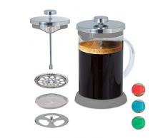 Relaxdays cafetière manuelle, passoire en inox, saveur de café aromatique, 800 ml, verre & plastique, gris