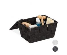 Relaxdays Panier de rangement avec couvercle, rangement dans le bain, PP en tresses HxlxP 10,5 x 19,5 x 14,5 cm, choix de couleurs