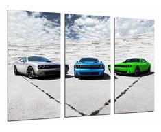 Tableau Moderne Photographique, Impression sur bois, Voitures courses couleurs sur fond dasphalte, 97 x 62 cm, ref. 26908