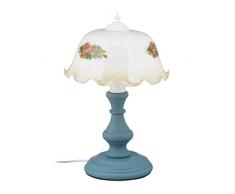 Relaxdays 10029489 Lampe de table, motif floral vintage, style campagnard, E27,veilleuse HxD 43 x 28 cm, bois, verre Blanc/gris, métal, One size
