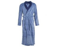 CelinaTex Nevada Peignoir De Bain, Col Châle, De Deux Couleurs, Longue, Poches Appliquées, Femme, Homme, Unisexe, Microfibre, Laine Polaire de Corail XL Bleu médian/Bleu foncé