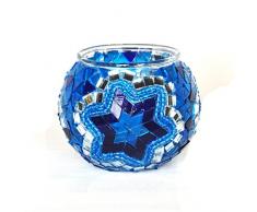 moisaic Lamps by homemania Mosaic Lamps Bougeoir E14, 10Â W, bleu, 10Â x 10Â x 9Â cm