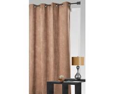 HomeMaison Rideau en Velours Uni, Polyester, Beige, 260x140 cm