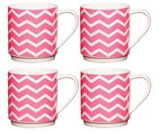 Kitchencraft en Porcelaine Anglaise Fluo à Motifs empilage Mug, 340 ML â Blanc/Vert (Lot de 4), Multi/Couleur, Lot de 4, Porcelaine, Multi/Colour, 8.8 x 8.2 x 8.8 cm