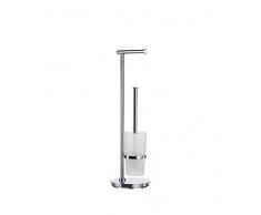 Smedbo FK607 Porte-Rouleau de WC et Brosse de Toilette Outline Lite Rond en Acier Inoxydable Poli/Verre Opale Argent/Blanc, 17,5 x 17,5 x 60 cm