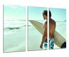 Tableau Moderne Photographique, Impression sur bois, Homme dans la mer, planche de surf, sport, 97 x 62 cm, ref. 26692