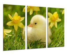 Tableau Moderne Photographique, Impression sur bois, Poussin daffiche, caneton jaune dans la prairie, 97 x 62 cm, ref. 26536