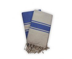 1001 Foutas Duo de foutas Bleu&Lin 100% Coton, Bleu/Lin