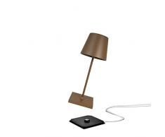 Zafferano Poldina Pro Mini - Lampe de table LED à intensité variable en aluminium, Protection IP54, Utilisation intérieure/extérieure, Base de chargement par contact, H30cm, Prise UE - Corten