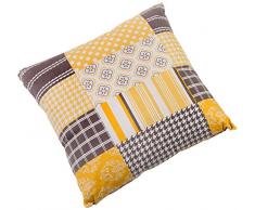 Amédée Novell Coussin avec Rembourrage imprimé, Coton, Blanc, Jaune et Gris, 62 x 60 x 10 cm