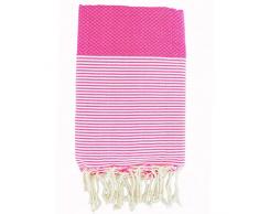 Moorish Idol - Fouta Nid dAbeille Rayure Fine- 100cm x 200cm- Rose Fuschia
