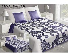 eurof irany Chon/Fina/K + fiol Plaid Boutis Polyester de Coton, Crème/Violet 220 x 240 x 1 cm