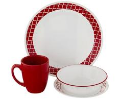 CORELLE Crimson Treillis Puce et rÃ©sistant Ã la Casse de Table, Verre, Rouge, Set de 16