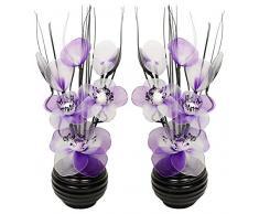 Assorti Paire de Violet et Noir Fleurs Artificielles en Vase Noir, décorations de Table, Accessoires pour la Maison, DE Décorations, Cadeaux, Verre, Purple in Black Vase, 11.5 x 11 x 32 cm