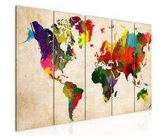 Tableau decoration murale Carte du monde 200 x 80 cm - XXL Impression sur Toile Salon Appartment 5 Parties - prêt à accrocher - 105155a