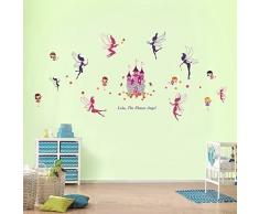 Walplus Bureau Décoration de Maison Autocollant Mural Château Plus Fées Amovible Autocollant Art Mural Décalques - Multicolore