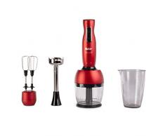 Fakir Lucca Mixeur Plongeant en Acier Inoxydable Puissant Mixeur avec Embout à Pétrir + Bouton Turbo pour Soupes Smoothies Nourriture Bébé 2 Couleurs - 1000W (Rouge)