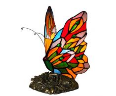 World Art TWAB08015 Papillon Abat Jour Lampe de Table de Nuit, Verre, E14, 25 W, Multicolore, H23 x L15 x S16 cm