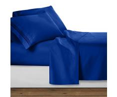 Clara Clark Ensemble Parure de lit de de la Collection Premier 1800 en Microfibre à 3 Lignes, Bleu Marine, Queen Size