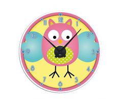 Graz Design Autocollant mural avec horloge pour chambre denfant Motif hiboux Argent brossé multicolore