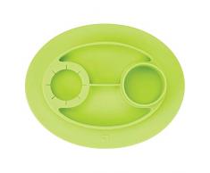 InterDesign IDjr assiette bébé, set de table enfant antidérapant en silicone, assiette ventouse avec porte-gobelet, vert citron