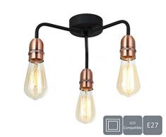 HARPER LIVING, 3 x E27/ES Plafonnier semi-encastrÃ©, noir avec finition cuivrÃ©e, convient pour une mise Ã niveau LED, idÃ©al pour le salon, la chambre, la cuisine, le couloir, lhÃ´tel, B&B, mÃ©tal