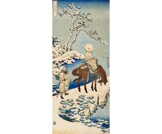 Legendarte PL-051 Tableau Poeta Voyage dans la Neige Impression numÃ©rique sur Toile. Katsushika Hokusai Peinture Multicolore 30 x 70 cm