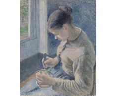 Legendarte PL-054 Tableau pour Jeunes paysans, Motif cafÃ©. Impression numÃ©rique sur Toile. Peinture de Camille Pissaro, Multicolore, 40 x 50