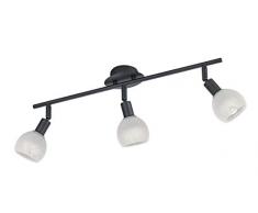 Reality Leuchten Brest Plafonnier en métal et verre 5 ampoules E14 3 spots Noir