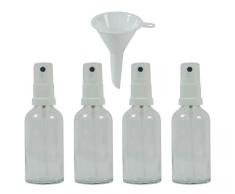 Viva Haushaltswaren # 39120Â # 4Â x Vaporisateur 50Â ML avec Entonnoir Bouteille en Verre, Verre, Transparent, 3,9Â x 3,9Â x 11,8Â cm