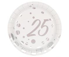 Creative Converting 8-Count 17,8Â cm Assiettes Ã Dessert, Foil, 25e Anniversaire, Papier, Ã©clat et Brillance Argent, 17,8Â cm