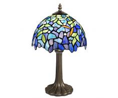 World Art TWGW10001 Wisteria Lampe de Table de Nuit Style Tiffany, Verre, E14, 40 W, Multicolore, 40xÃ25 cm