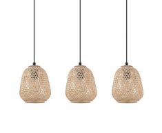 EGLO Dembleby Suspension vintage 3 lampes suspendues en bois naturel Hygge, suspension en bois tressé, lampe de salle à manger, lampe de salon suspendue en marron clair, acier, douille E27