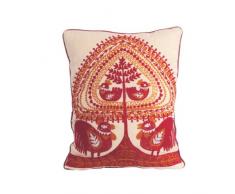 Ian Snow Coussin brodÃ© Oiseaux et Arbre Folk Rouge