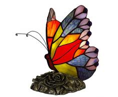 World Art TWAB08017 Papillon Abat Jour Lampe de Table de Nuit, Verre, E14, 25 W, Multicolore, H22 x L13,5 x S16,5 cm